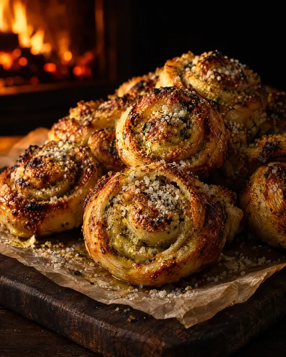 Golden pinwheel knots dusted with Pecorino Romano